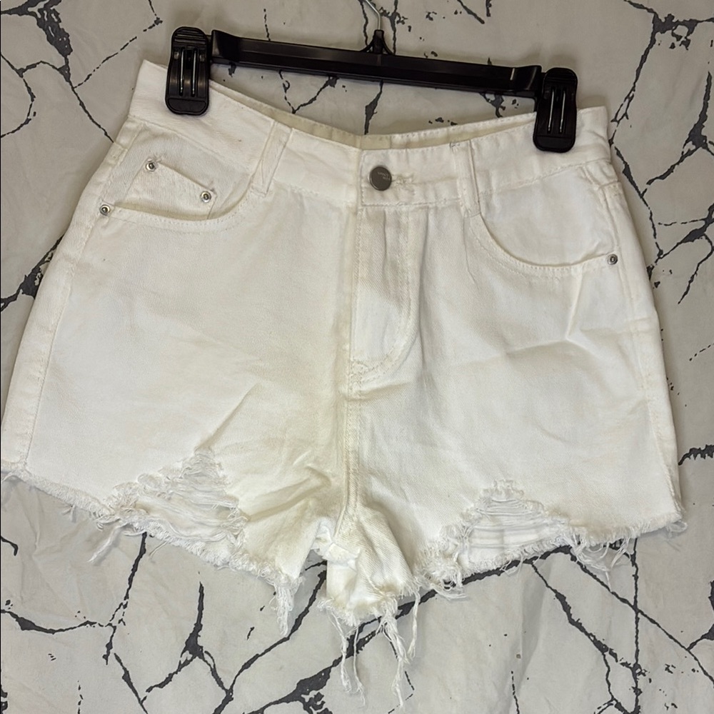White Distressed Denim Shorts